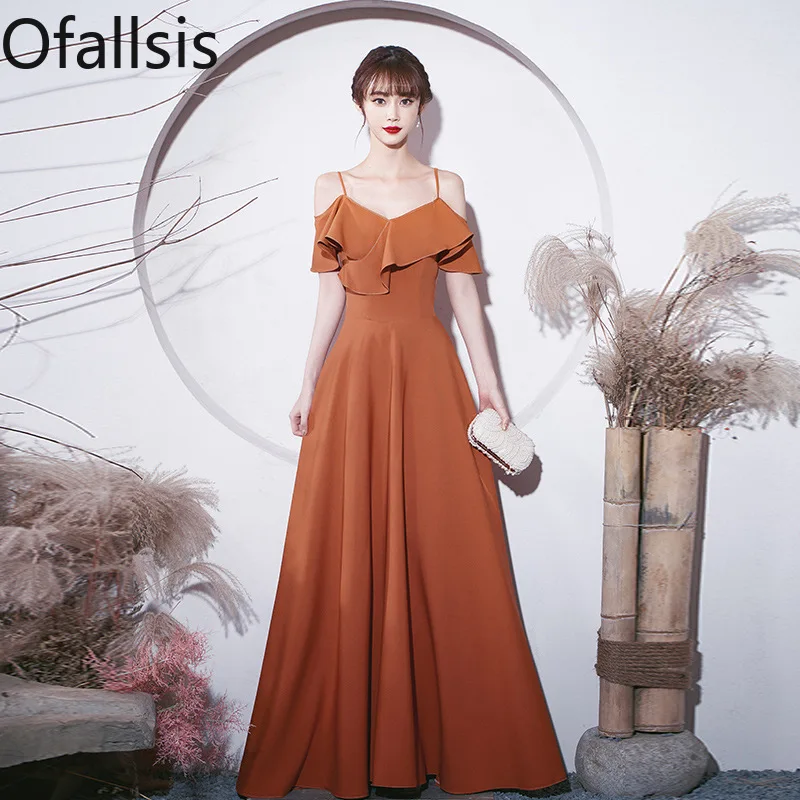 Ofallsis Bridesmaid Ruffles Dresses Fairy Temperament 2024 New Autumn Satin Sisters Group Wedding Girlfriend Evening Dresses