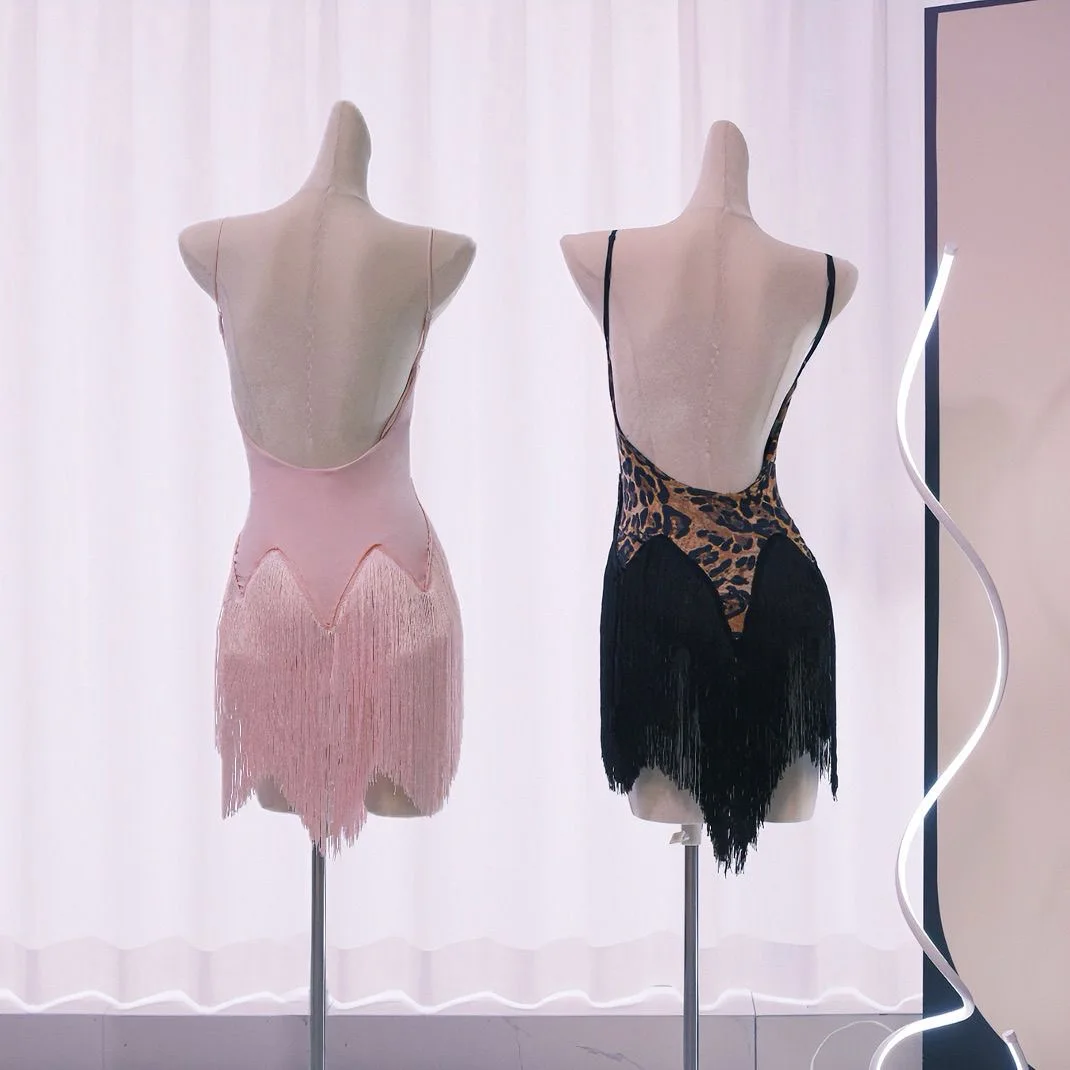 تنورة الرقص اللاتينية للنساء ليوبارد طباعة شرابة ملابس رقص اللاتينية المنافسة مرحلة الرقص زي الملابس الداخلية النساء مثير #2