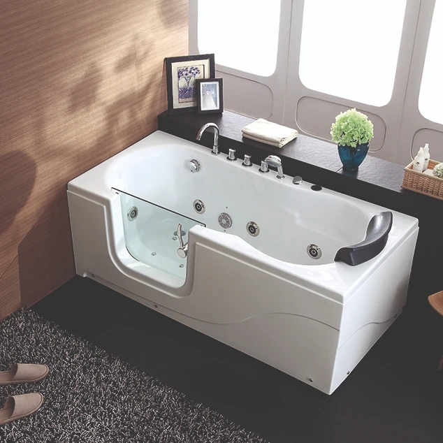 

Factory Good Price Hotel Use Freestanding Bathtub Massage Step-in Disabled Bath Tub With Glass Door