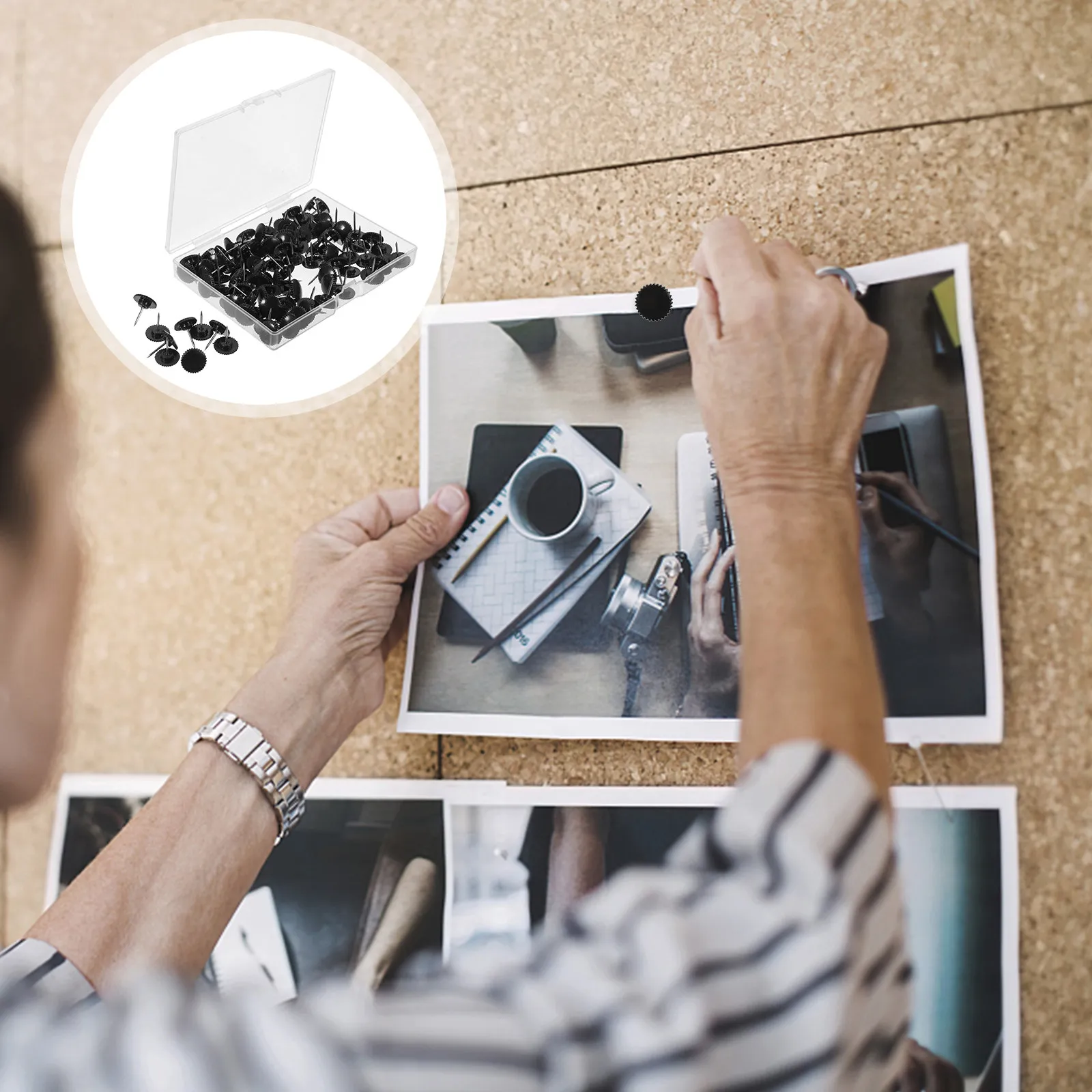 

100Pcs Plastic Black Thumbtacks Pushpins Cork Board Accessories Office Bulletin Message Board Tacks Map Pins Small Decorative