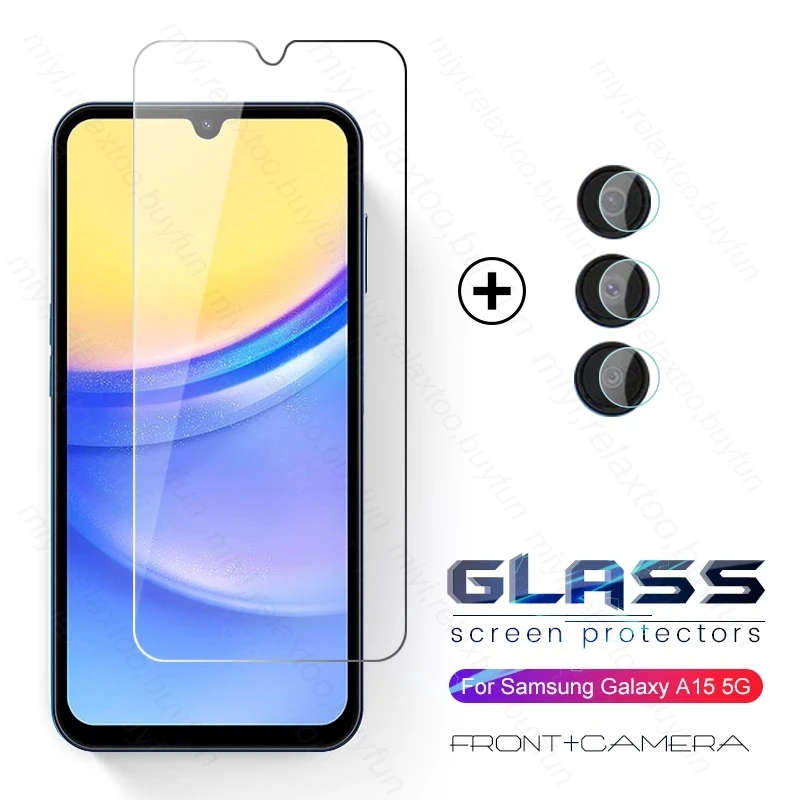 2To1 Tempered Glass Screen Protector For Samsung Galaxy A15 4G 5G Camera Glass Sumsung A 05 15 25 35 55 A05 A05s A25 A35 A55 5G