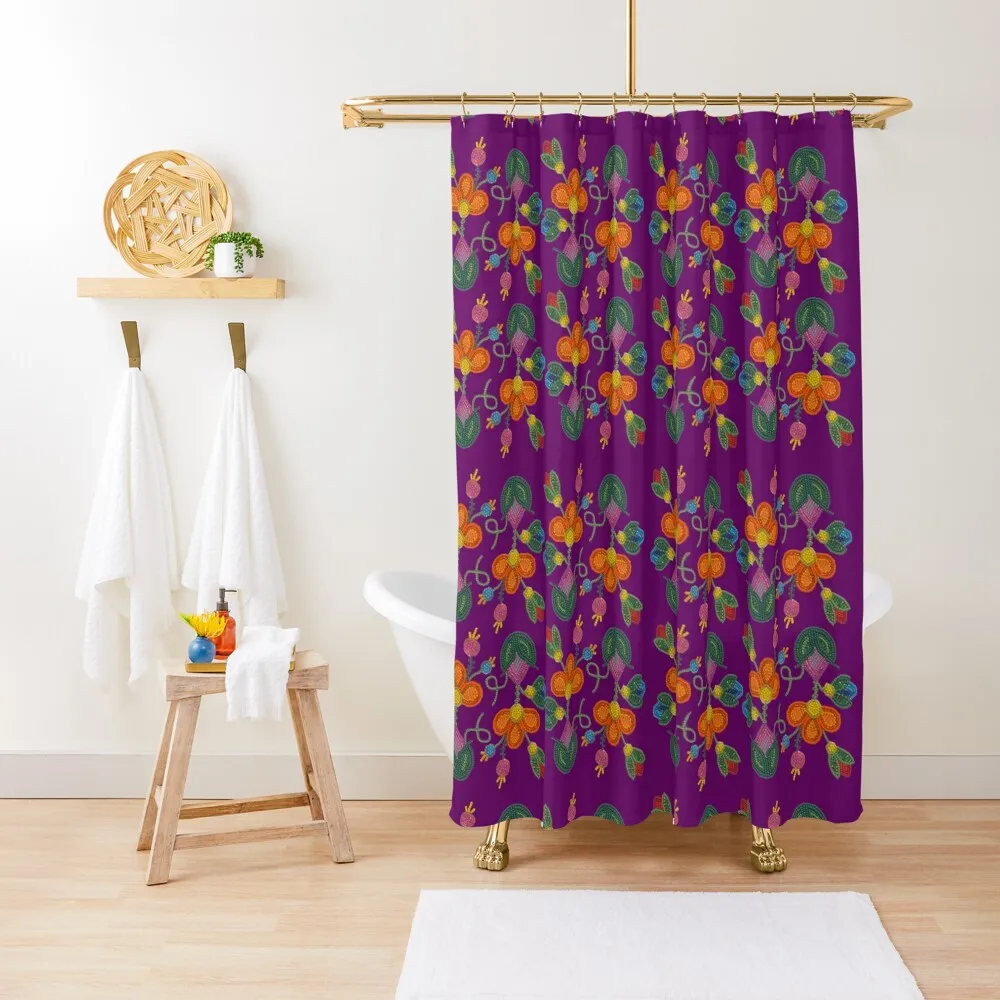 

A Beaded Bloom on Purple Shower Curtain Bathroom Fabric Shower Waterproof Waterproof Bathroom Shower Curtain