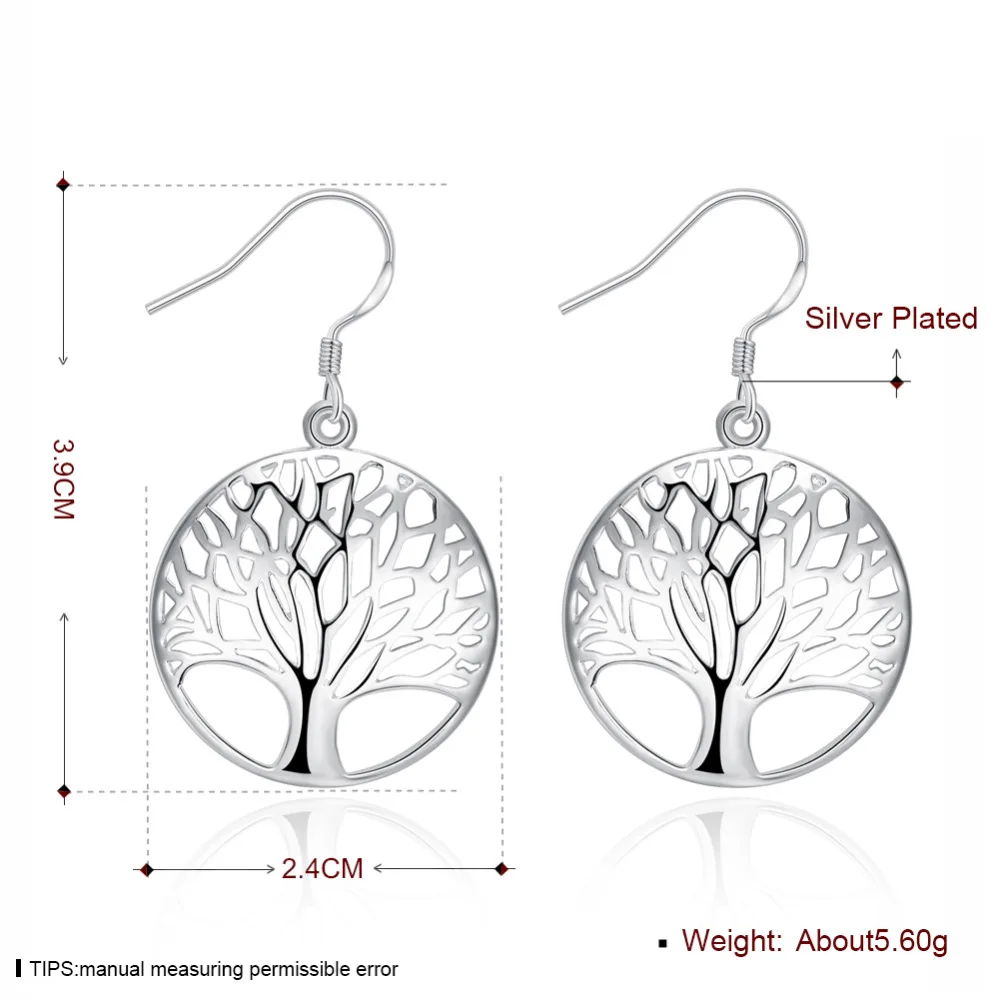 BAYTTLING Fashion 925 Sterling Silver Tree of Life Earrings For Women Charm Round Earrings Wedding Gift Gift Jewelry