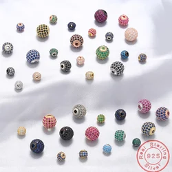 S925 Sterling Silver Colorful Zirconia 6 8 10MM Spacer Ball Beads CZ Blue Red Round Bead for diy Jewelry Making String beads SZ4