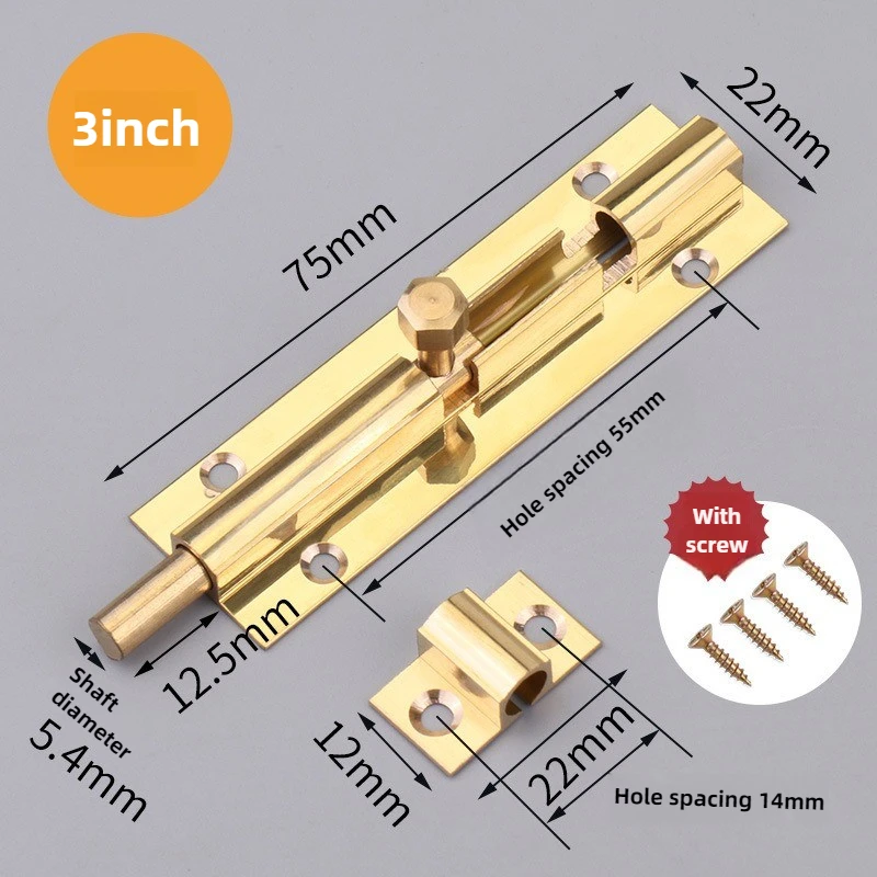 1 Stück Messing-Türschieberiegel, Schlossbolzen, Sicherheitsriegel für Haus und Tor, Hardware-Schrauben, 4 Größen 1,5/2/3/4 Zoll, Gold – Detail 6