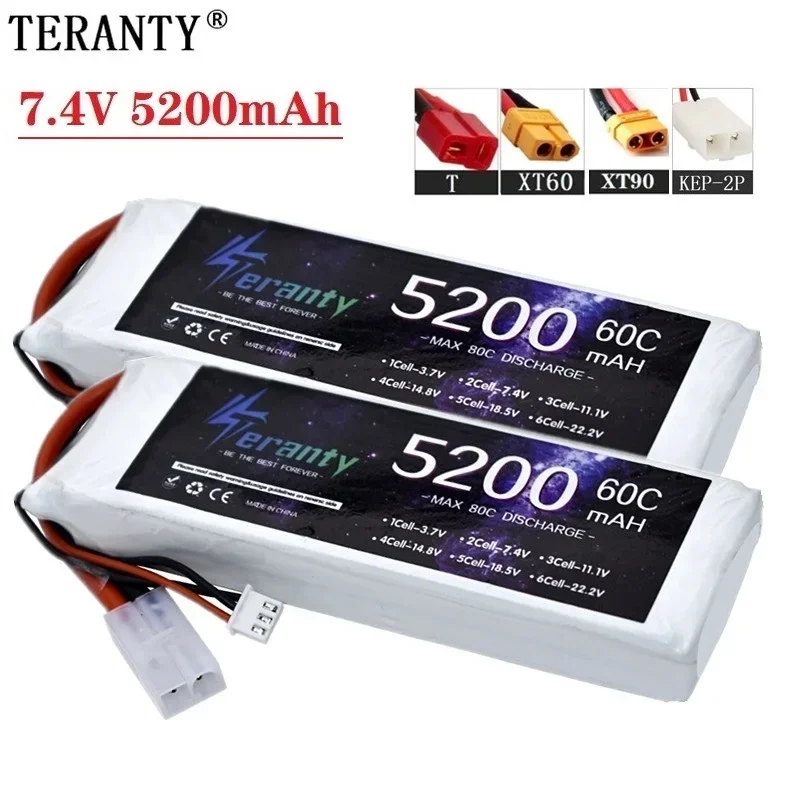 

2S 7.4V Lipo Battery 5200mAh 60C with Deans XT60 Tamiya/KET-2P For RC Airplane Helicopter Drone Quad FPV Model Racing Hobby