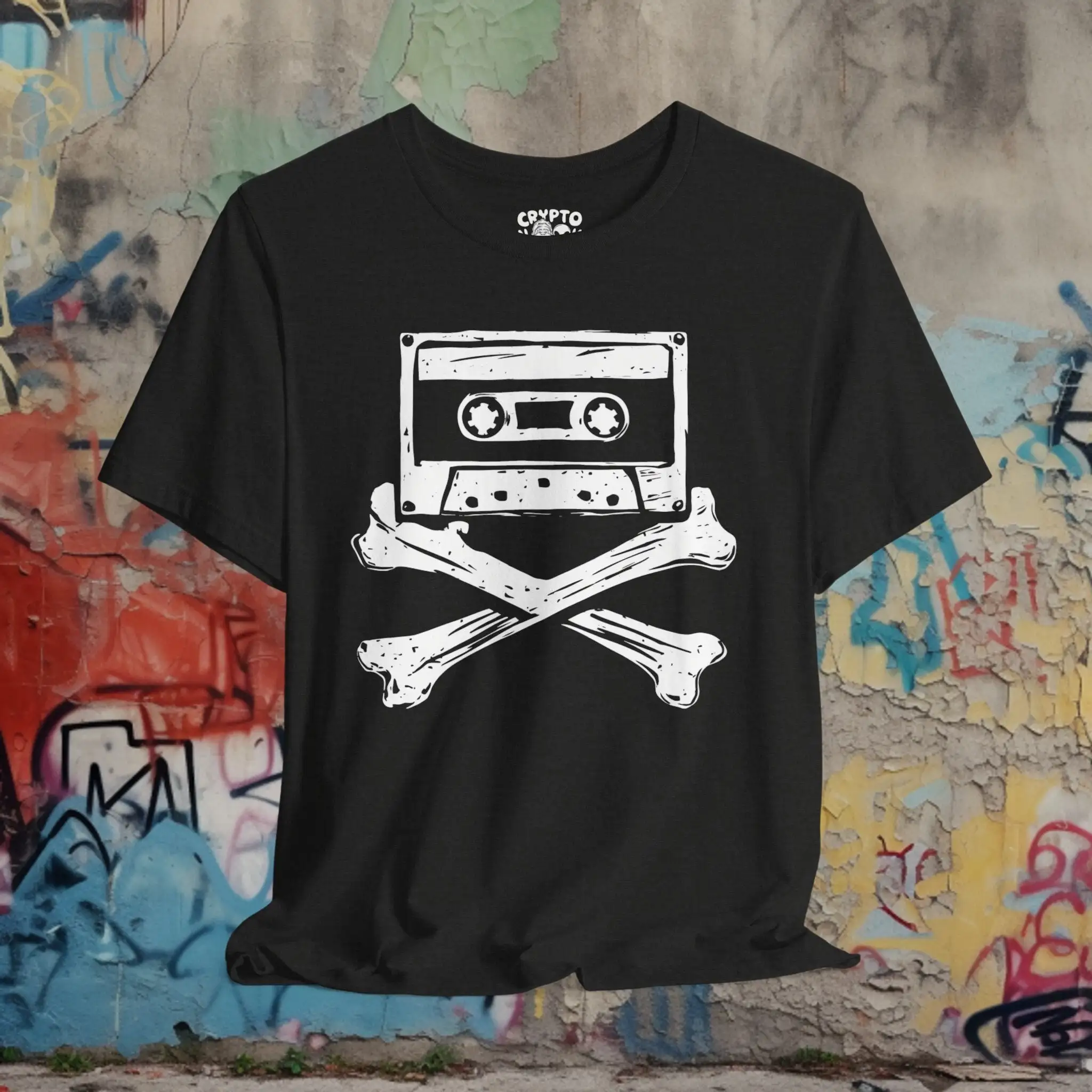 Cassette Tape Crossbones T Shirt Funny Music Bella Canvas Top Skull Audio Retro Mixtape Punk Hip Hop