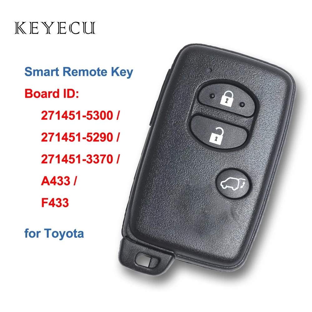 

Keyecu Smart Prox Remote Car Key Fob 3 Button for Toyota Prado Txl Desde Venza Board ID: F433 / A433 / 271451-3370 / 5300 / 5290