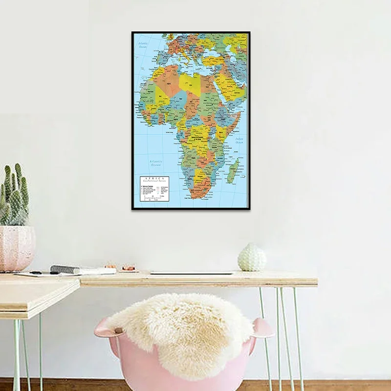 59*84cm Die Afrika Politische Karte Unframed Drucke und Poster Nicht-woven Leinwand Malerei Home Room Decor schule Liefert