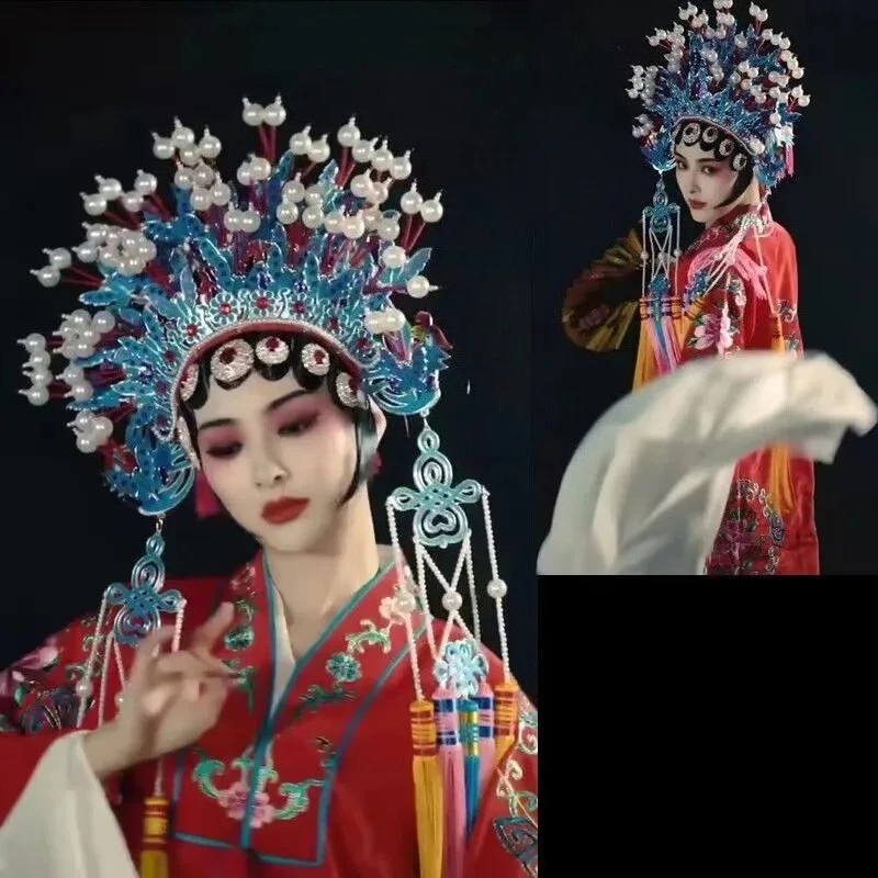 Chinese Traditional Peking Opera Headdress Mascot Costume Performance Stage Bride Crown Queen Carnival Women Lady Halloween Prop