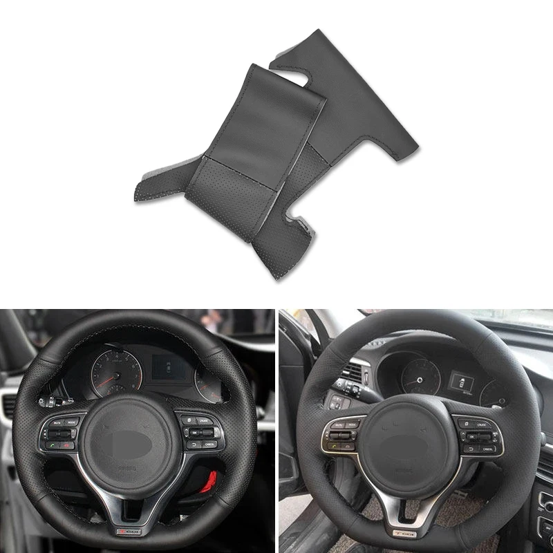 Hand-stitched Black Perforated Microfiber Leather Steering Wheel Cover For Kia Sportage KX5 2016 - 2019 K5 Optima 2016 2017 2018