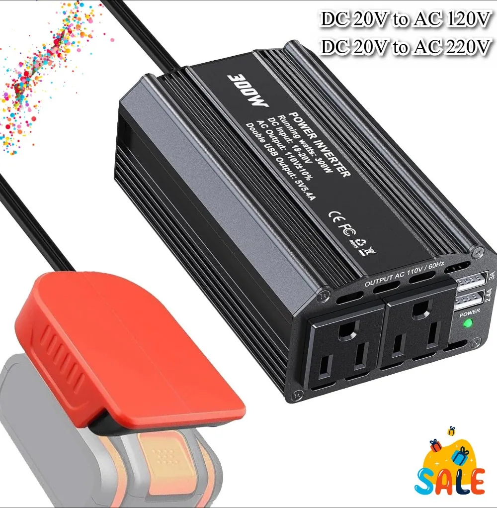 

Инвертор мощности 300 Вт для литий-ионного аккумулятора Worx 20 В, 4-контактный аккумулятор постоянного тока, 20 В переменного тока, 110 В, 220 В, инвертор, портативная электростанция, генератор