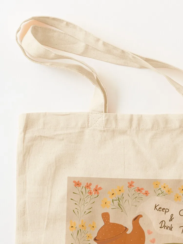 حافظ على الهدوء وشرب حقيبة حمل الشاي حقائب كبيرة للنساء حقائب قماش حقائب نسائية للتسوق قابلة للطي