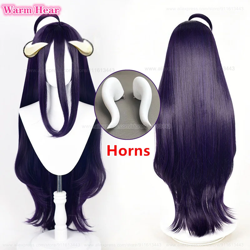

Anime Albedo Synthetic Hair Unisex 100cm Black Purple Cosplay Anime Wig Heat Resistant Hair Halloween Party Wigs + Free Wig Cap