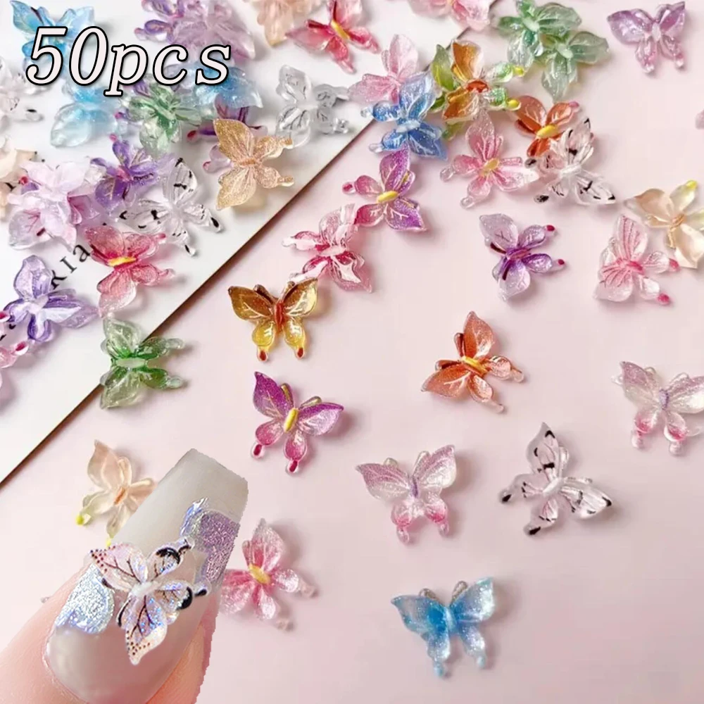 50pcs 3D résine dégradé fée papillon Nail Art breloques couleur mixte papillons strass bijoux à bricoler soi-même gemmes accessoires de manucure