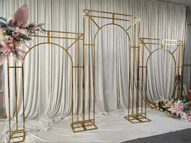 Customized Gold Metal Arch Stainless Steel Backdrop Stand For Wedding Decoration