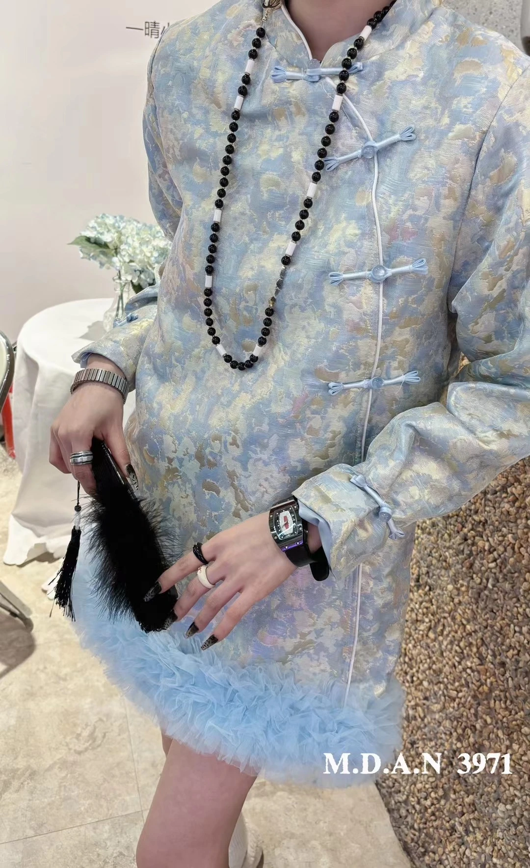 تحسين النمط الصيني تشيباو للنساء الربيع والخريف الساتان الجاكار النمط الوطني زر الحرفية الثقيلة فستان فضفاض أنيق #2