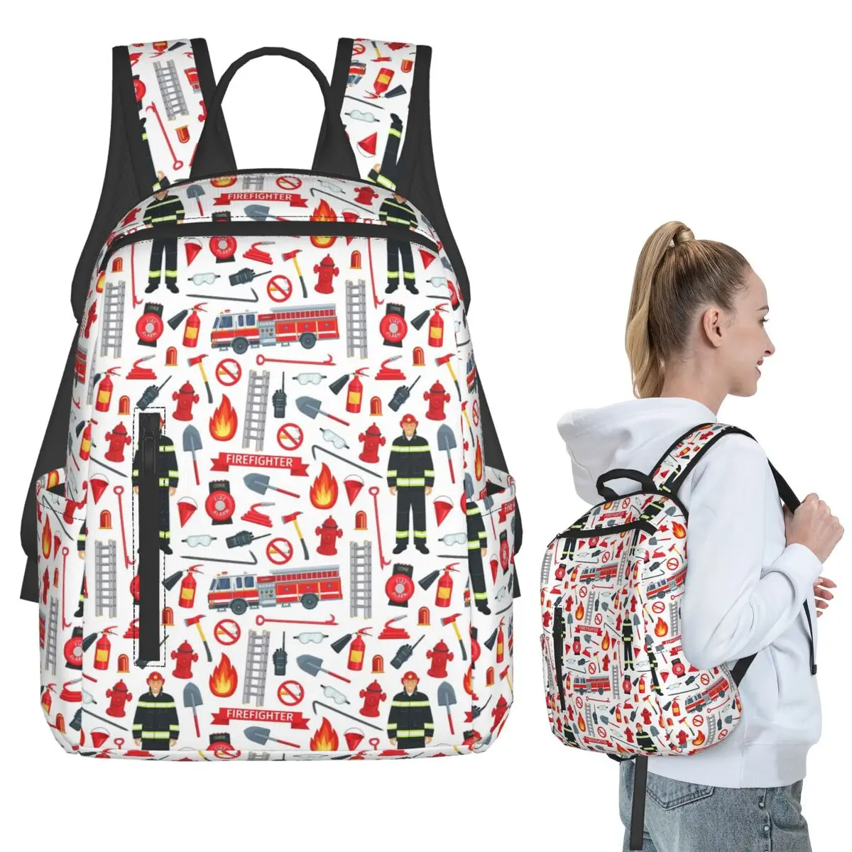 

Watercolor Firetruck Fire Element Pattern Backpack Student BookBag Kids School Bag Computer Shoulder Bags Men Women