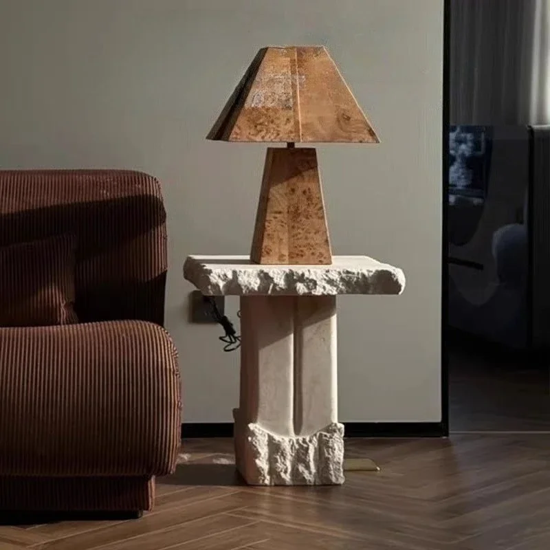 Creative Hard Travertine Texture Side Table Sturdy Eco-friendly Thick Base Coffee Table Unique Artistic Retro French Style Home