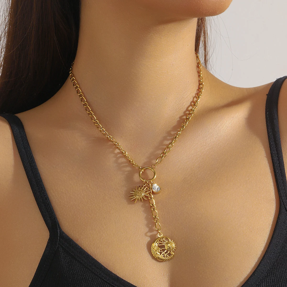 LAMENGLY 316L Stainless Steel 5-Leaf Flower Sun Pearl Heart Long Pendant Necklace For Women 18k Gold Plated Waterproof Jewelry - Image 6