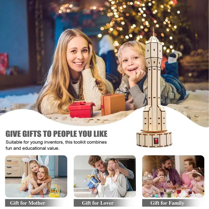 Conjunto de modelo de satélite de madeira, artesanato manual, projeto de montagem, kits de brinquedos para crianças, brinquedos educativos científicos