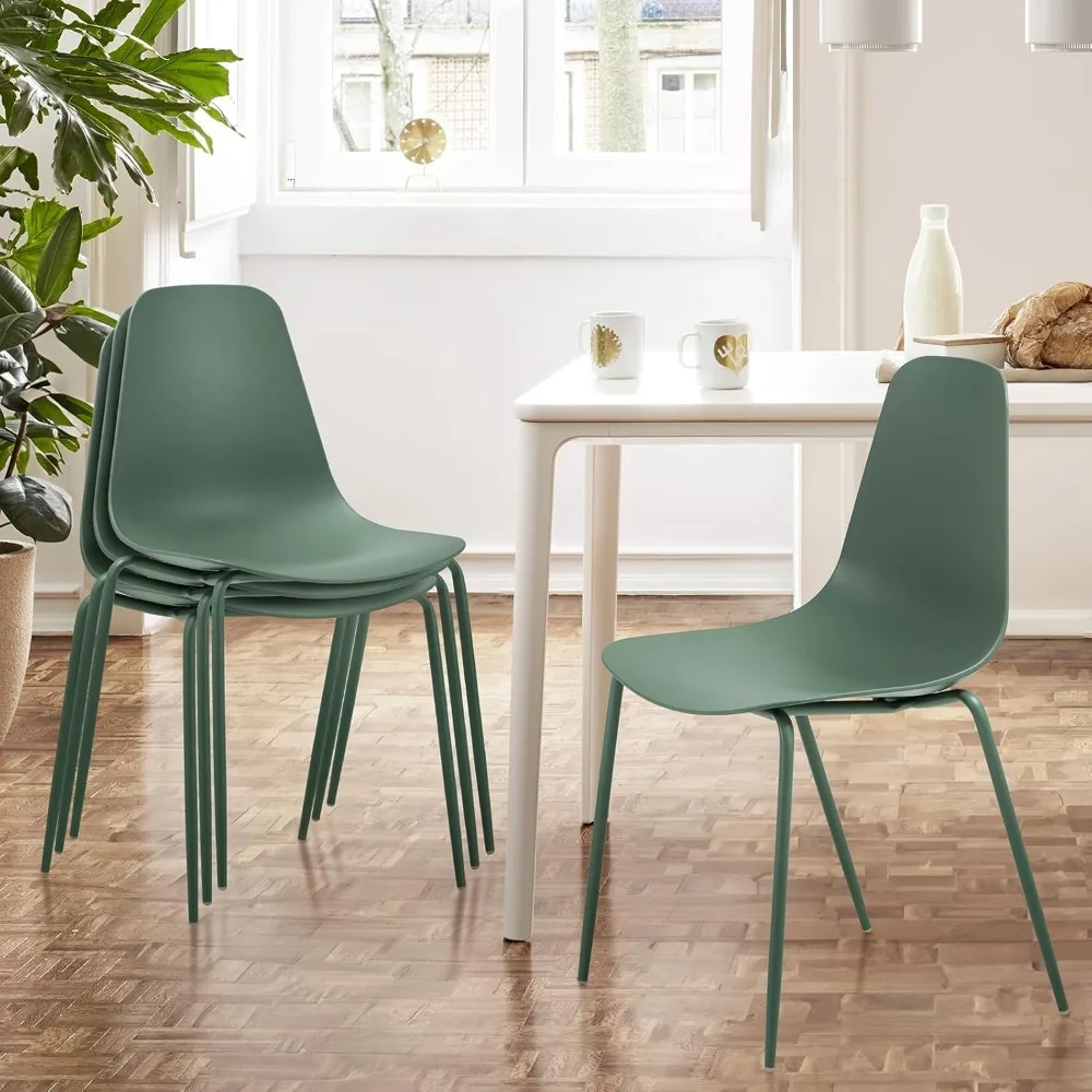 

Modern Dining Room Chairs Set of 4, Plastic Kitchen Chairs Stackable Patio Chairs with Metal Legs for Indoor,Outdoor, Restaurant