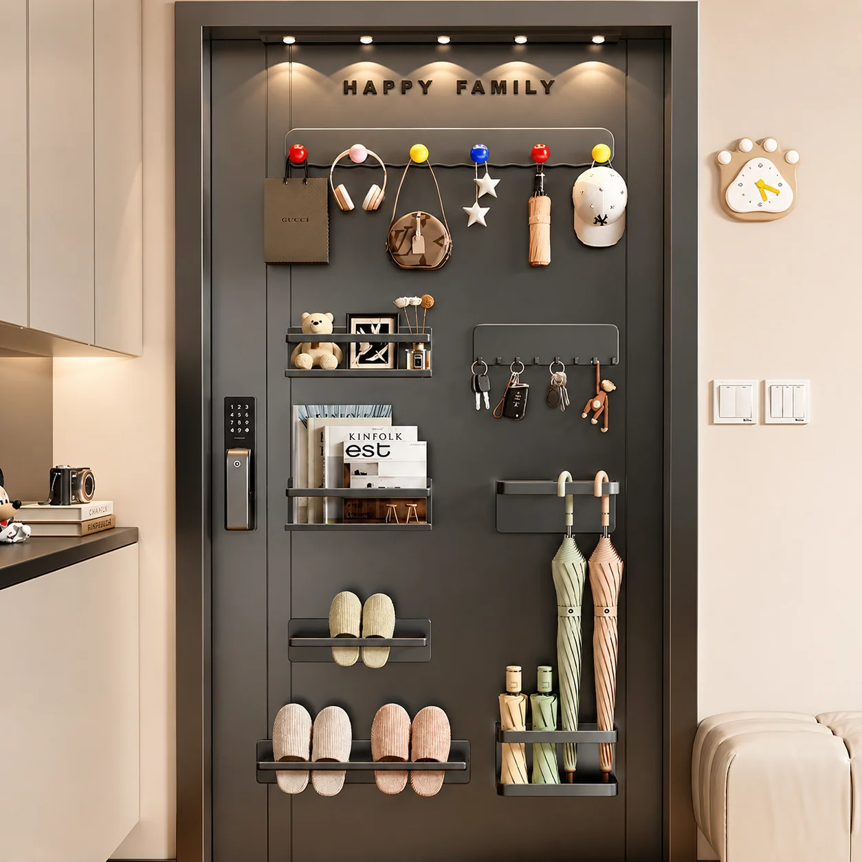Magnetic Door Storage Rack Strong Suction Carbon Steel Hook Shelf for Keys Clothes Slippers Umbrellas Entryway Storage