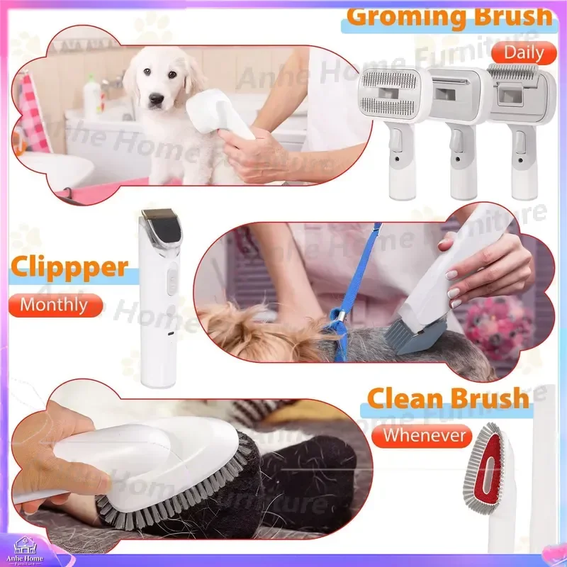 Pet Grooming Vacuum Kit 5 in 1 Dog Cat Hair Clipper Trimmer Low Noise Suction Cleaner Shedding Brush Professional Groomer
