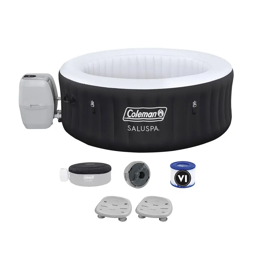 

Coleman Miami AirJet Inflatable Hot Tub with EnergySense Cover Bundled with 2 SaluSpa Underwater NonSlip Spa Seat with Adjustab