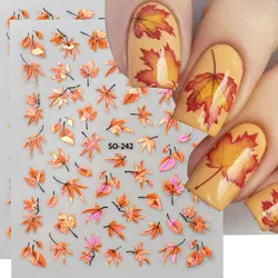 2pcs 3D Autumn Charms Nail Decal Laser Maple Leaves Design Nail Art Stickers Fall Leaf DIY Sliders for Nail Foils Manicure Decor