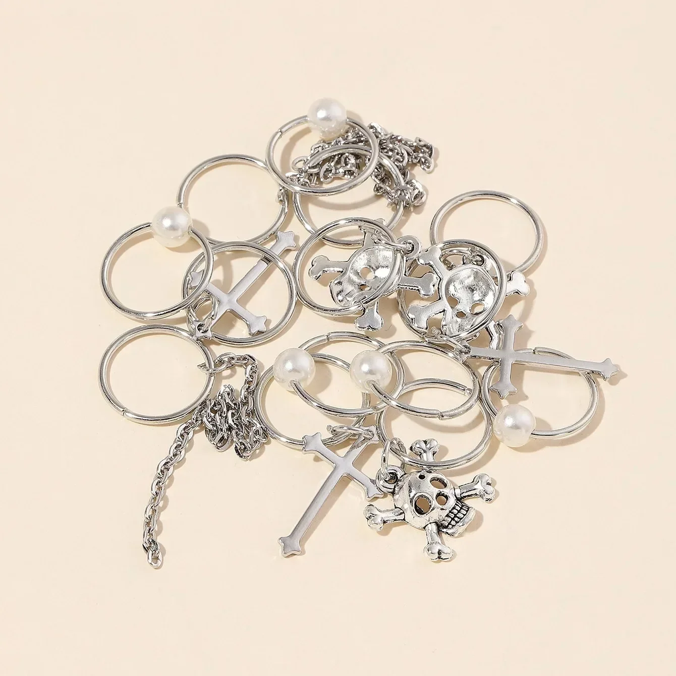 15 قطعة مزيج الفضة سحر الشعر جديلة Dreadlock الجمجمة الصليب اللؤلؤ خواتم الشعر منفعل نمط ل أدوات التصميم DIY بها بنفسك