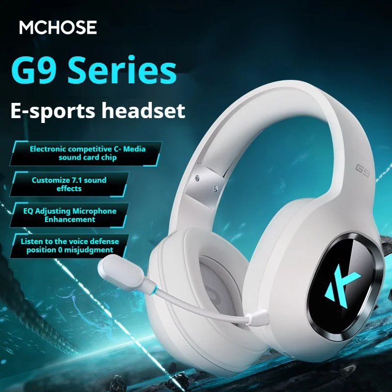 MCHOSE G9 Pro Music Gaming Headphones Wireless Three Mode Bluetooth Headset 7.1 Surround Noice Cancellilng Mic PC Earphones