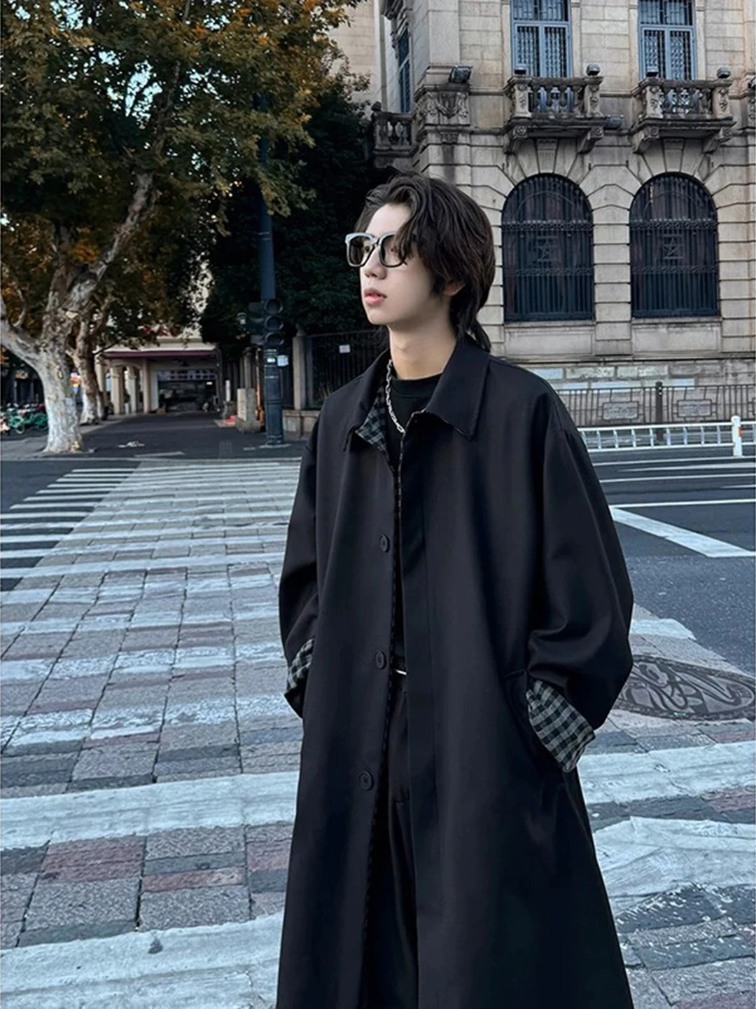 

Bla Knee-Length Briti Sle Men's Coat Autumn Winter Faion Trend Outfit Polyester Fiber Long Sve Single Button Closure
