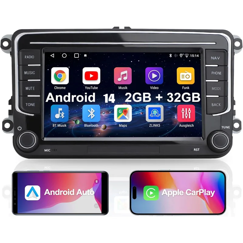 

Android car radio for VW Golf, Passat stereo screen Carplay Android Auto Bluetooth GPS Navigation FM radio 7’ [2+32G]