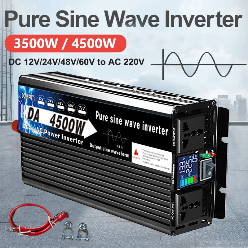 Pure Sine Wave Inverter DC 12V/24V/48V/60V To AC 220V 50Hz 3500W 4500W Transformer Power Voltage Converter Car Solar Inverters