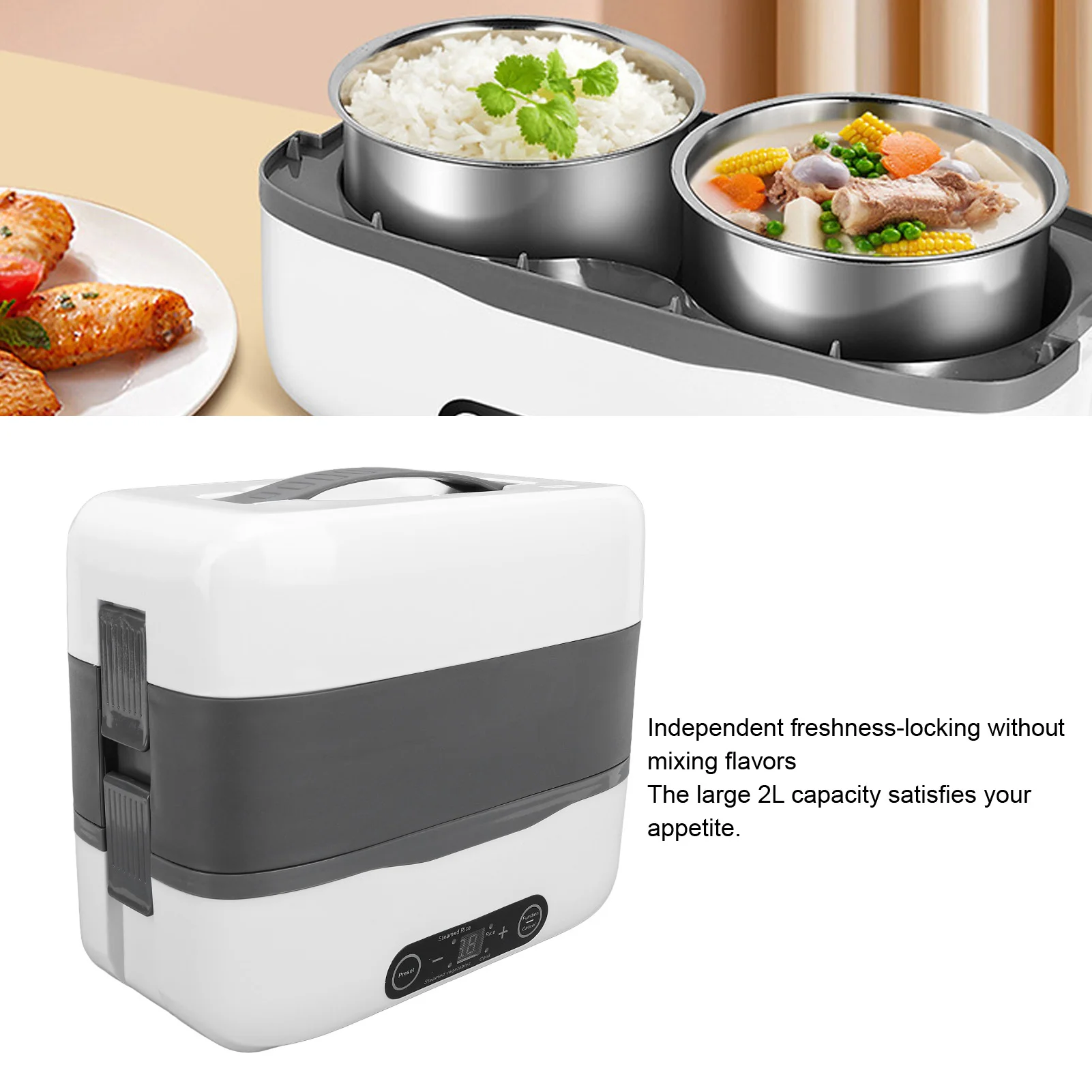 صندوق غداء كهربائي بطبقة مزدوجة سخان طعام محمول مع 4 أوعية من الفولاذ المقاوم للصدأ لتدفئة الغداء لحجز 24 ساعة