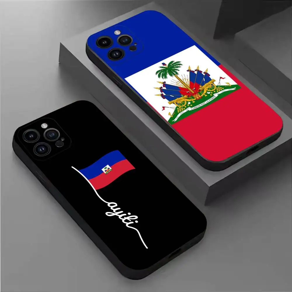 

Vintage Haiti Haitian Flag Phone Case For iPhone 16,15,14,13,12,11 Plus,Pro Max,XS,X,XR,SE,Mini,8,7,Soft Silicone Black Cover