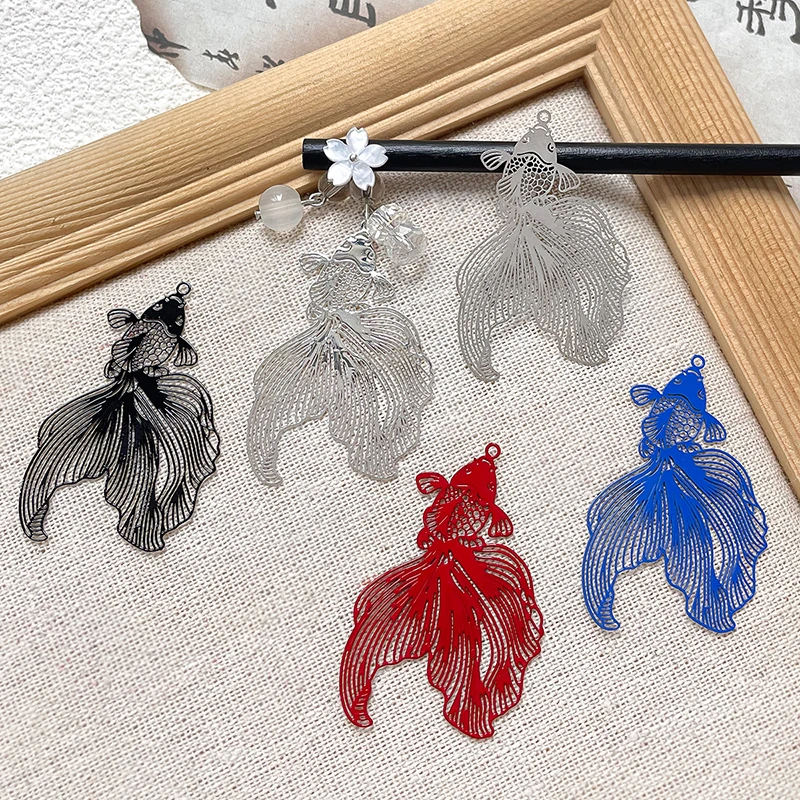 6pcs Chinese Style Koi Goldfish Pendant Diy Handmade Jewelry Earrings Hairpin Fringe Pendant Accessories Charms