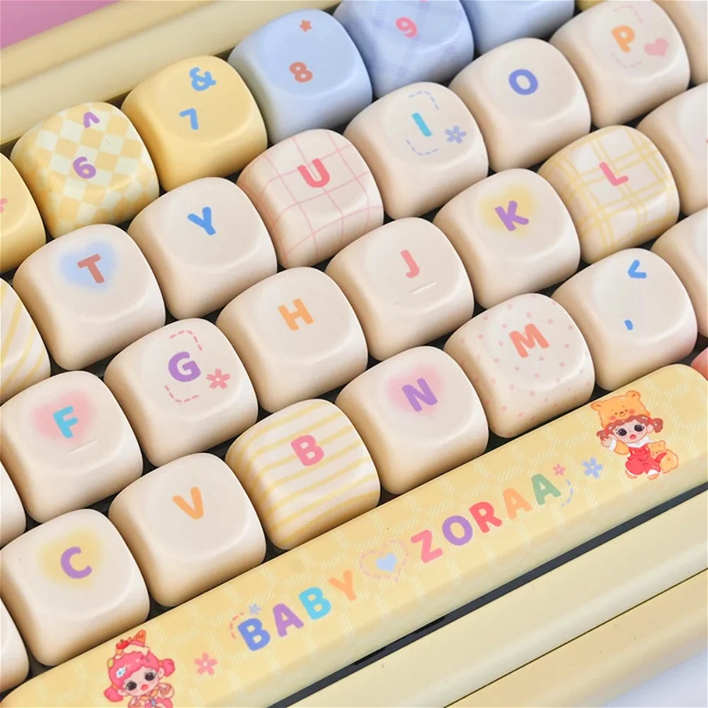Sweetheart Bubble Keycap Set PBT MOA/Cherry 131 Key Cute Keyboard Keychain Compatible with 61/75/87/104/108 Mechanical Keyboard