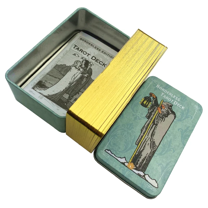 Metal Box Gilded Borderless Edition Rider Tarot Cards Deck With Paper Guidebook English Vision Classical Board Games