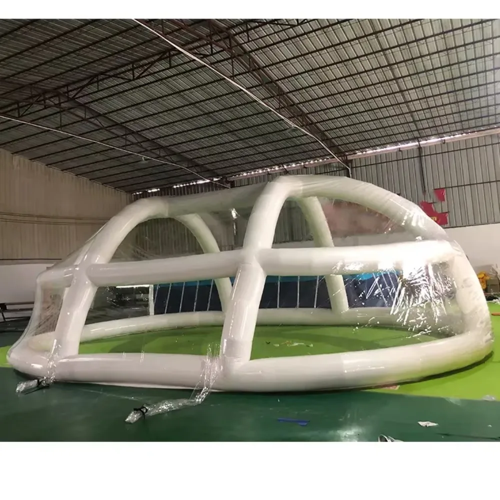 Automatic Electric Inflatable Pool Cover, Bubble Design PVC Swimming Pool Dome, Waterproof Heat Retaining With Blower