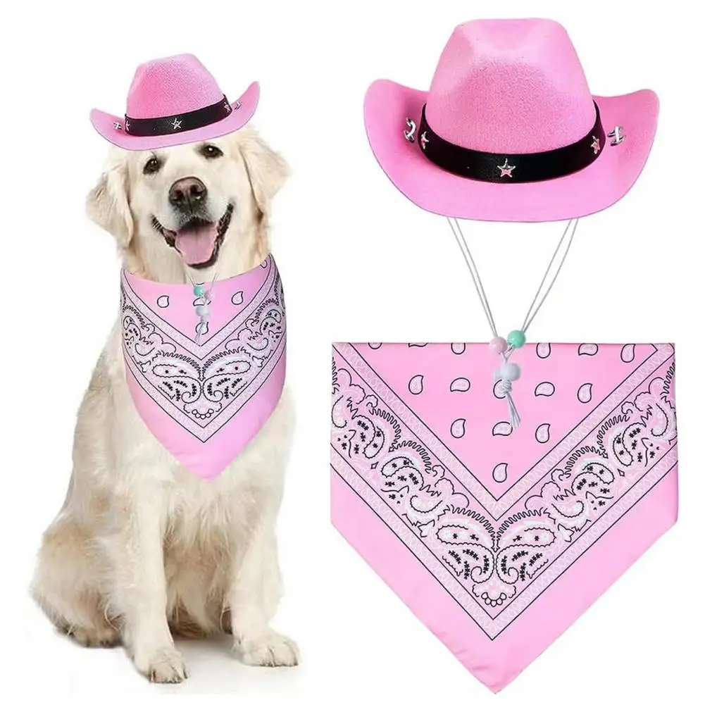 Pet Cowboy Costume Hat and Bandana Funny Dog Cat West Cowboy Hats Glasses Pet Halloween Birthday Party Cosplay Pet Accessories