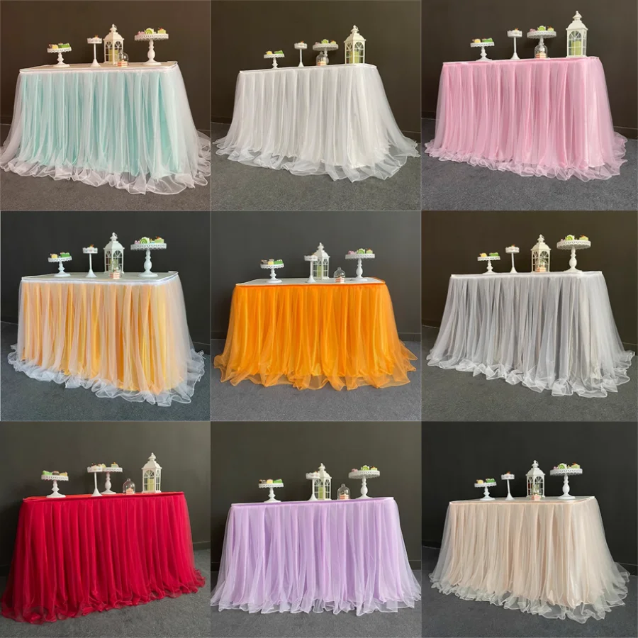 Tulle Tutu Organza Table Skirt for Party Wedding Home Decoration Birthday Baby Shower Chiffon Gauze Bridal Veil Table Skirting