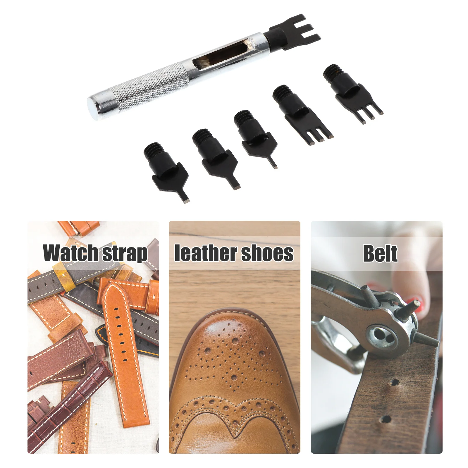 

1Set Hole Punch Tool Professional DIY Craft Hole Chisel Set Prong Punching Tool for Wallet Belt Handbag