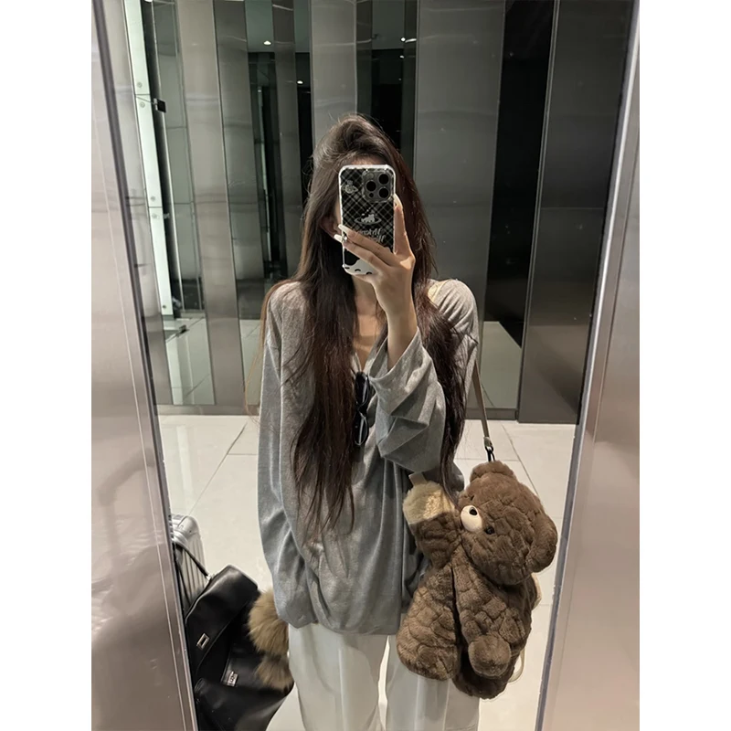 

Long Sleeve T-Shirts Womens Cotton Patchwork Tops Relaxed Fit Lightweight Autumn Romantic Feminine Youthful Sweet Casual Daily