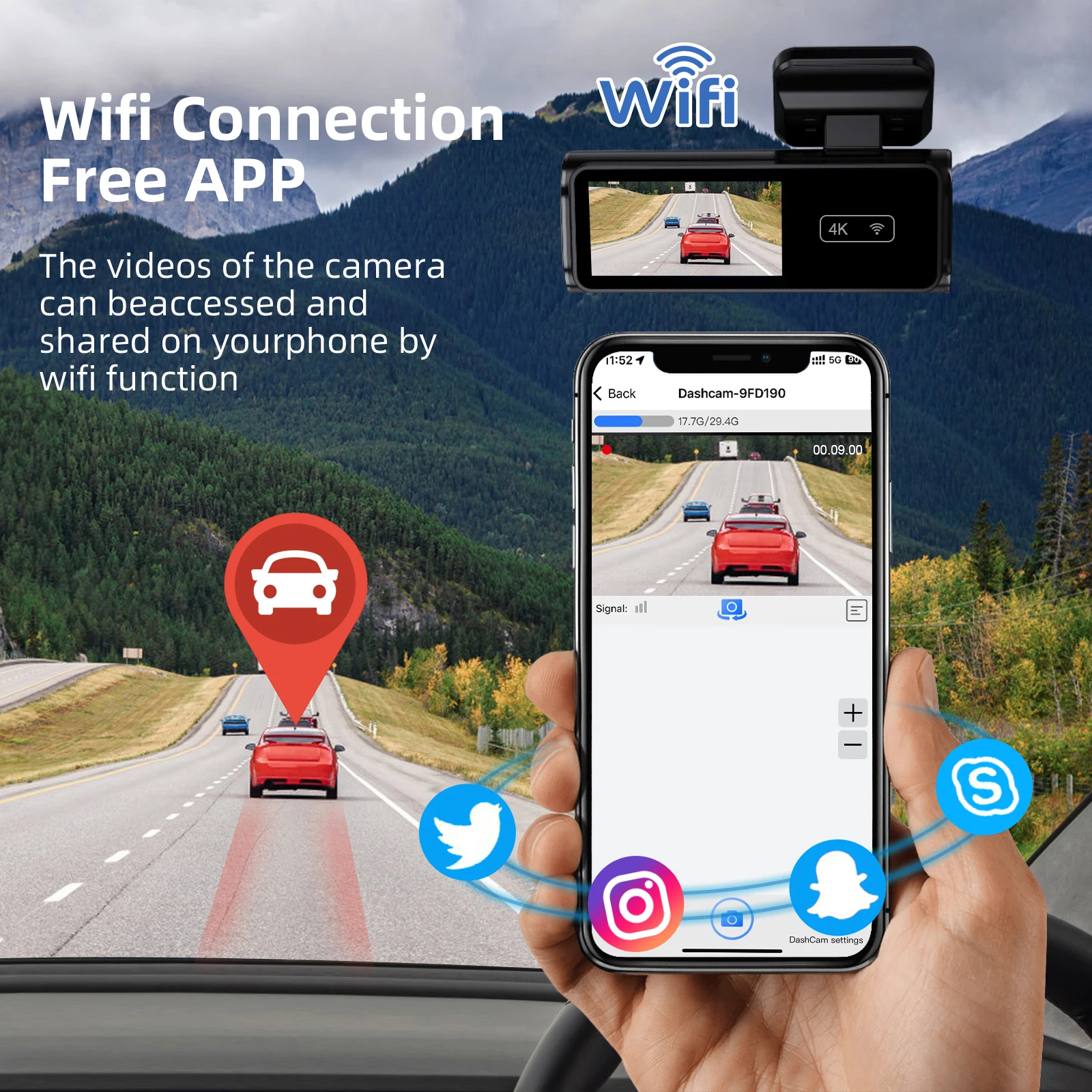 كاميرا Aprilboy Dash Cam 4K UHD للسيارة مدمجة 5.8 جيجا هرتز WiFi APP التحكم المزدوج عدسة الصندوق الأسود كاميرا الغرفة رؤية ليلية فائقة #5