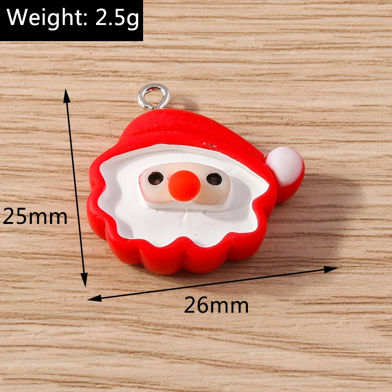 10pcs 26x25mm Resin Christmas Santa Claus Charms Pendants for Jewelry Making Earrings Necklaces DIY Handmade Crafts Accessories