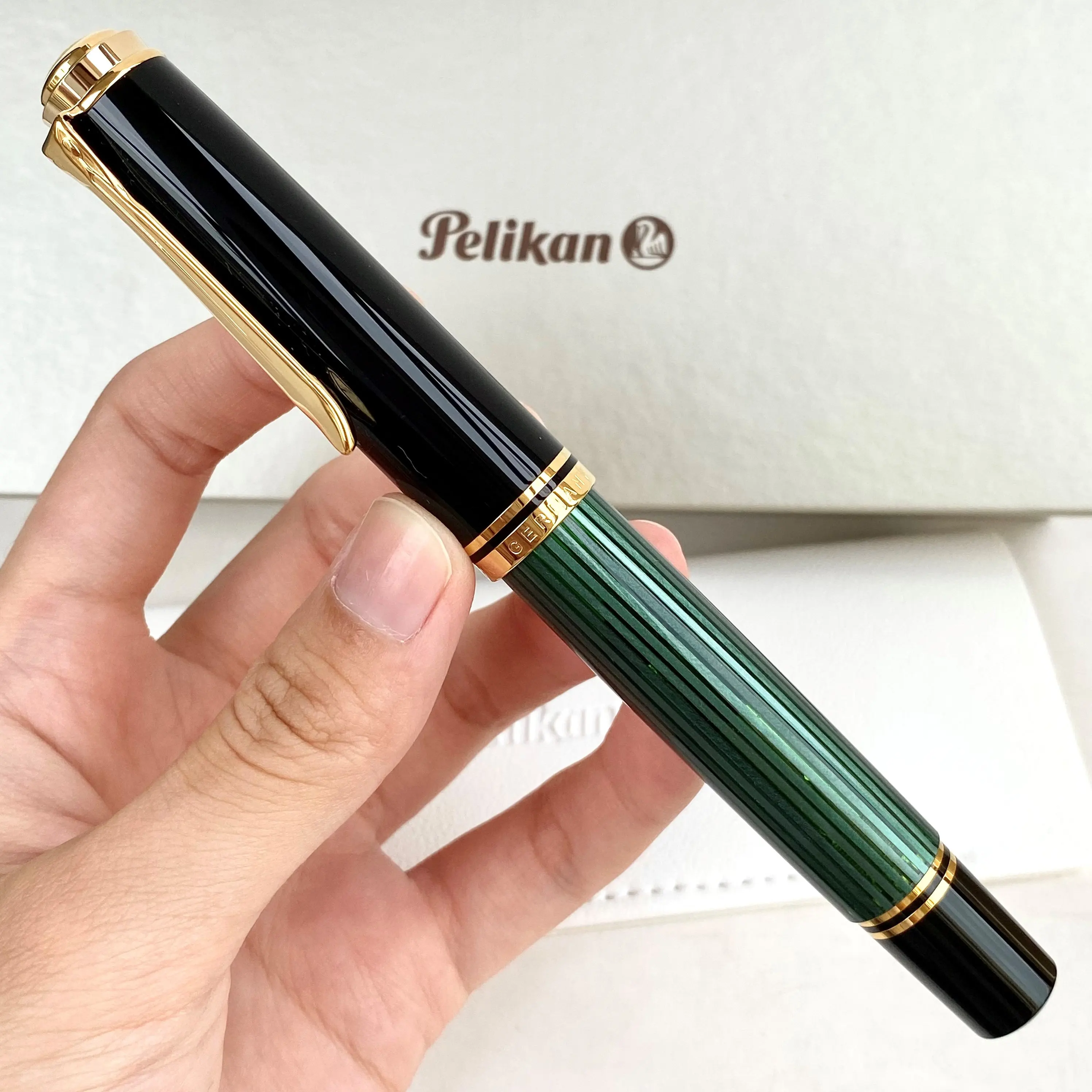 

Ручка перьевая Pelikan M1000 18K с золотым наконечником, немецкая Оригинальная Черная зеленая полоска, синяя полоса, Императорская серия, деловой подарок