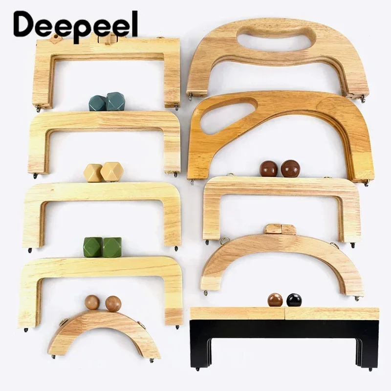 1Pc Deepeel 14-28cm Wooden Bag Handle Bags Closure Kiss Clasp Purse Frames Lock Buckles Handles DIY Sewing Brackets Accessories