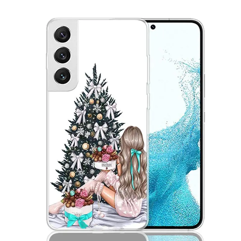 Christmas Art Girls Coffee Phone Case For Samsung Galaxy S24 S23 S22 S21 FE S20 Ultra S10 Plus S10E S9 S8 + Art Customized Coque